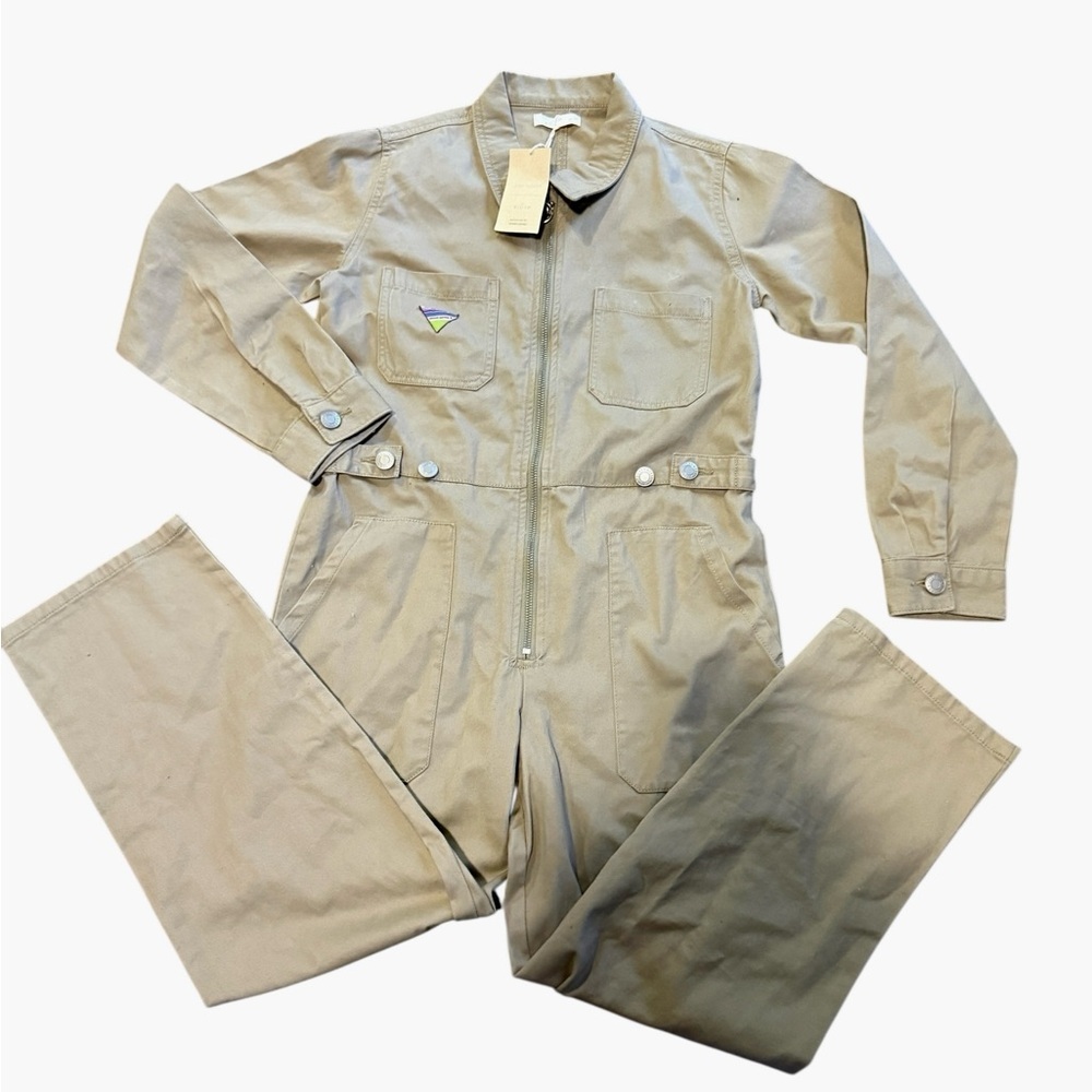 Leigh Tucker Willow, tan 1pc jumpsuit/utility suit, NWTS Sz 10-11, Ex quality